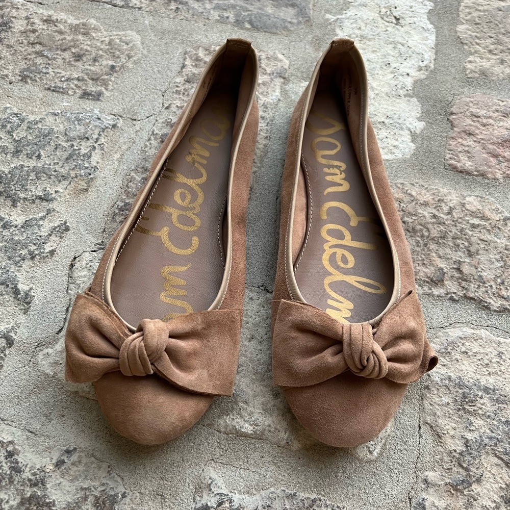 Sam Edelman Tan Suede Bow Ballet Flats